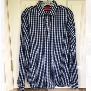 Zara Man Super Slim Fit Gingham Navy Button Down
